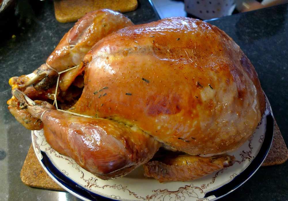 Roasted turkey on platter