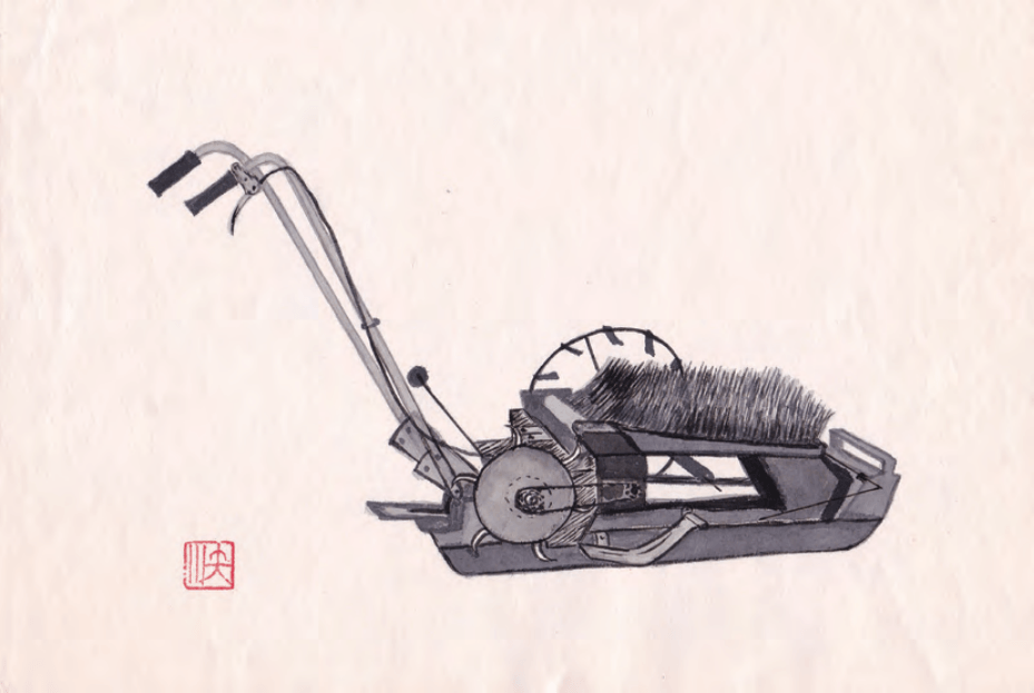 Figure 4. First commercial rice transplanter invented by Masao Sekiguchi in 1965.