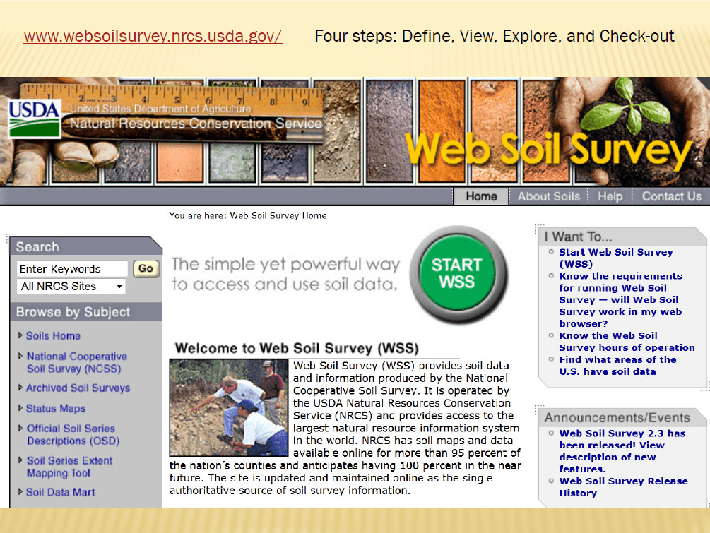 A screenshot of the Natural Resources Conservation Service's Web Soil Survey webpage.