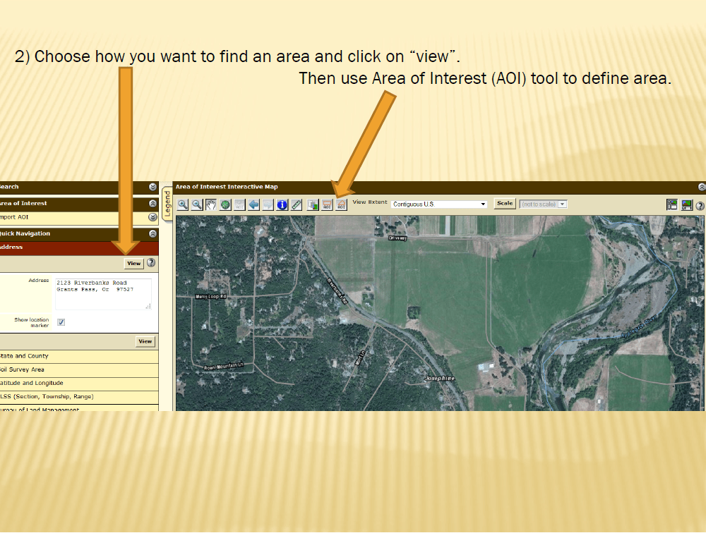 Screenshot of Natural Resources Conservation Service's Web Soil Survey website showing how users can choose an area of interest.