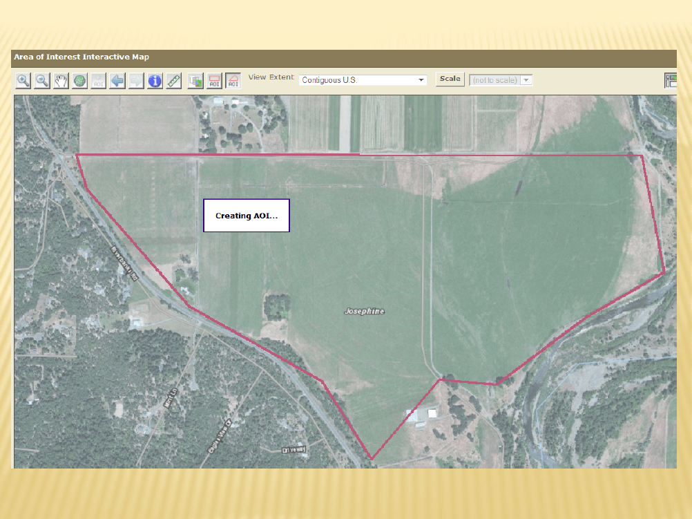 Screenshot of Natural Resources Conservation Service's Web Soil Survey website showing a user's area of interest outlined in red.