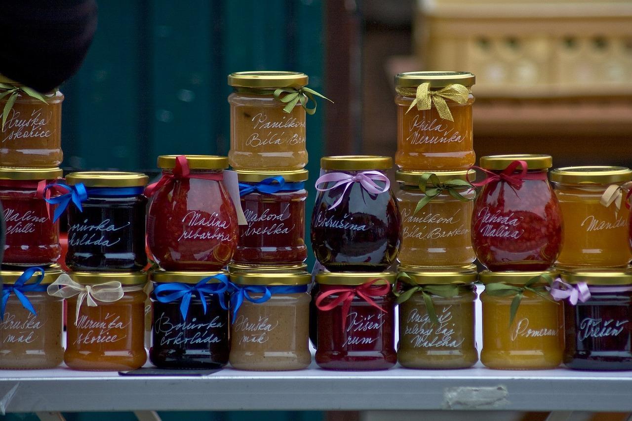 various jars of jams and chutneys