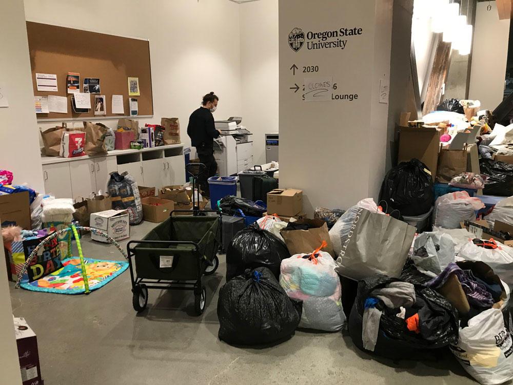 The OSU Portland Center served as a drop-off site for items donated for Black and Indigenous people affected by Oregon's