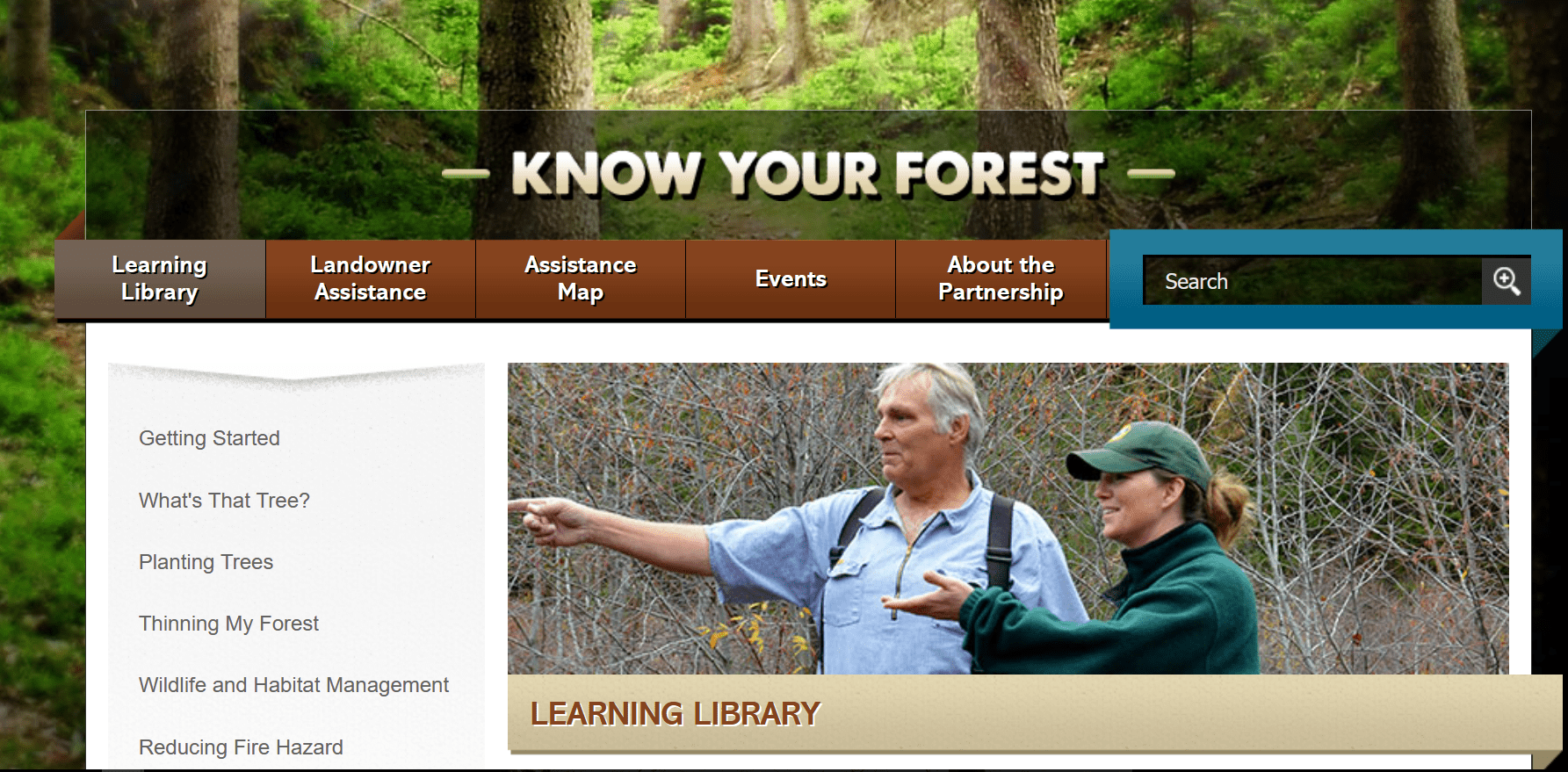 Screen grab of learning library page