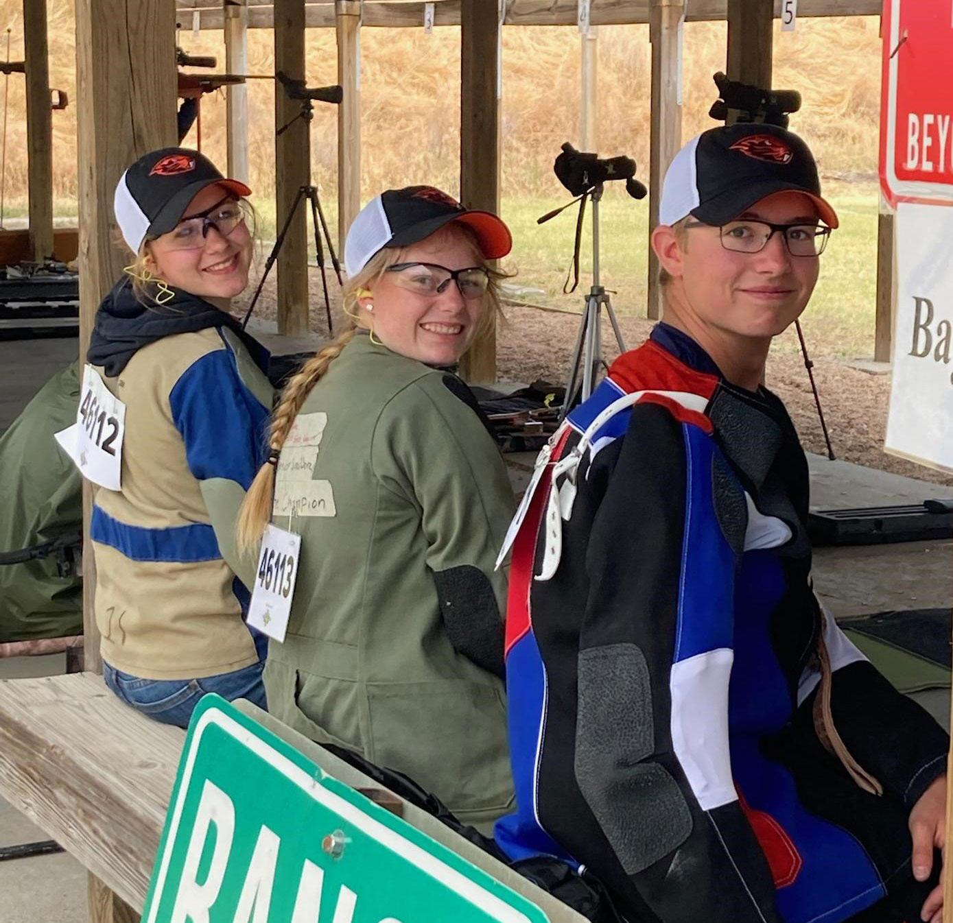 4-H small-bore rifle competitors Jacoy Don (from left), Rachel Biscoe and Roman Fritz.