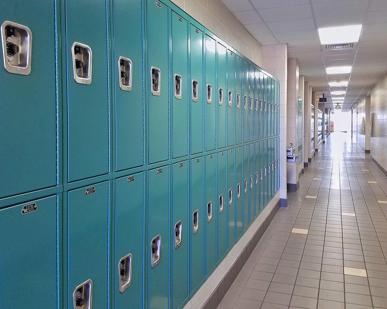 lockers along school hallway