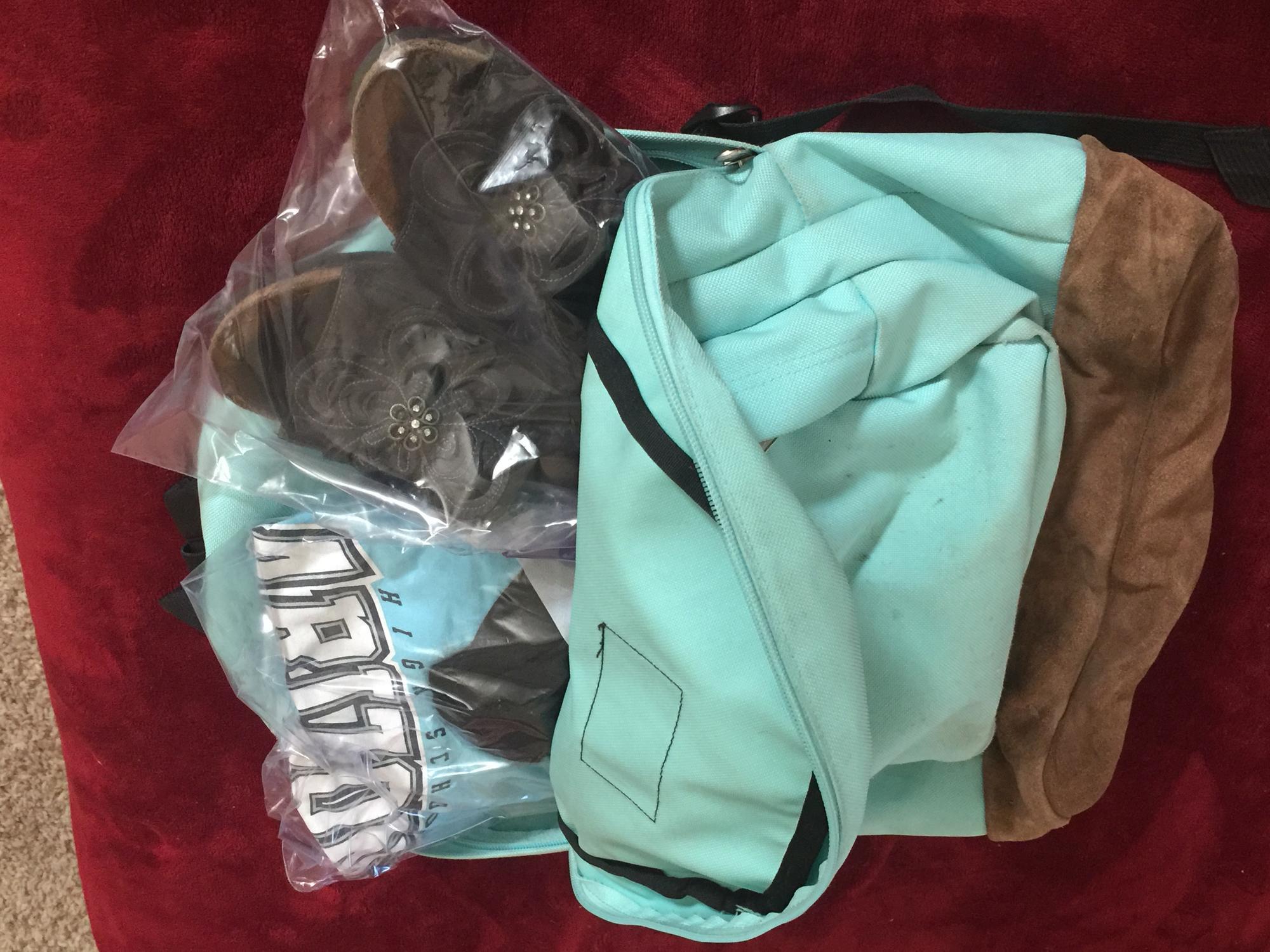 backpack containing items inside plastic bag