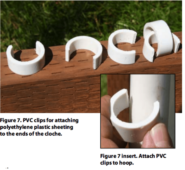 PVC clips for attaching plastic sheeting to the ends of the cloche