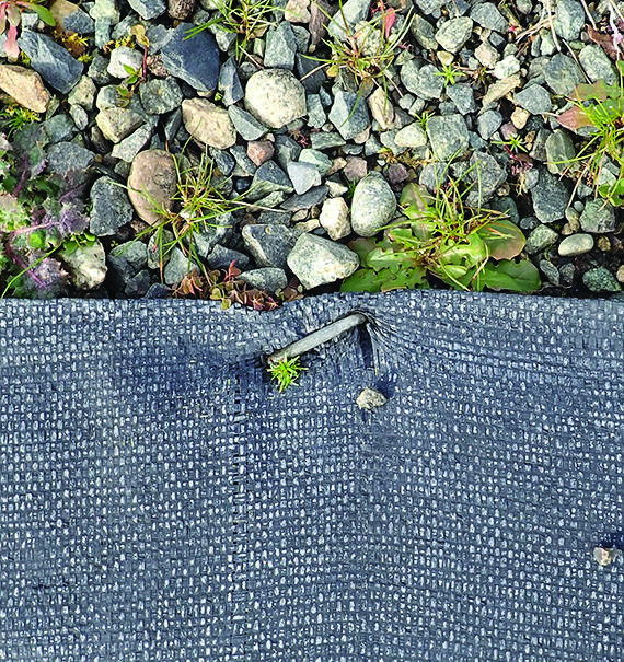 landscape fabric tacked over gravel