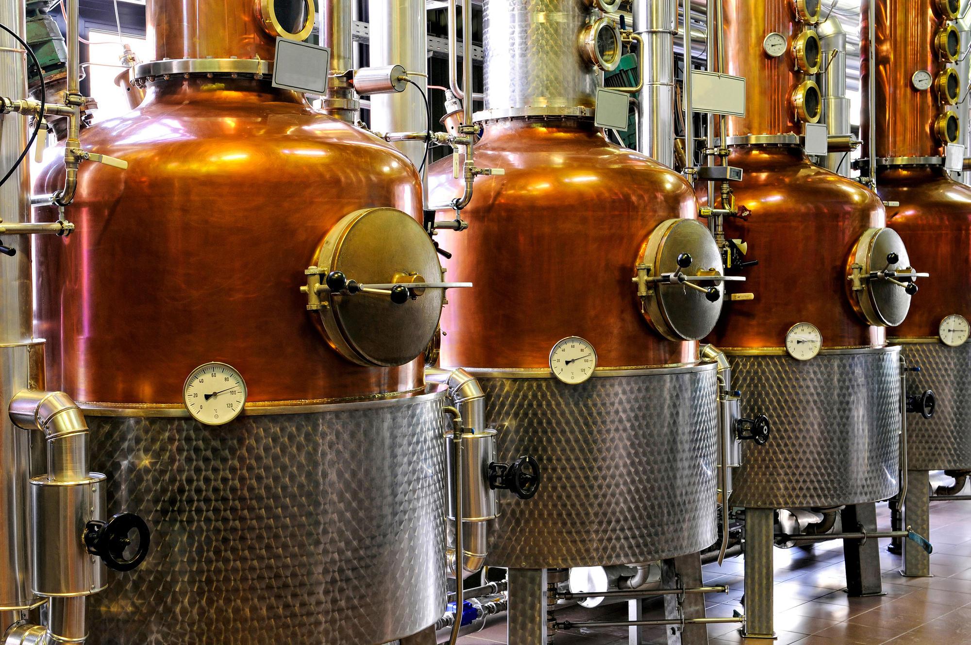 Copper distillery equipment.
