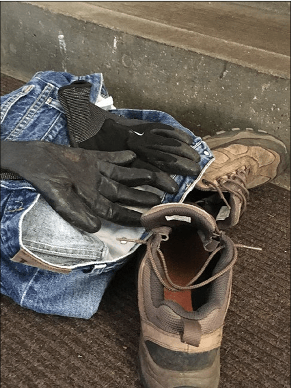 Jeans, gloves, and boots