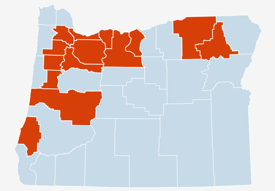 Map of Oregon cherry-growing counties.