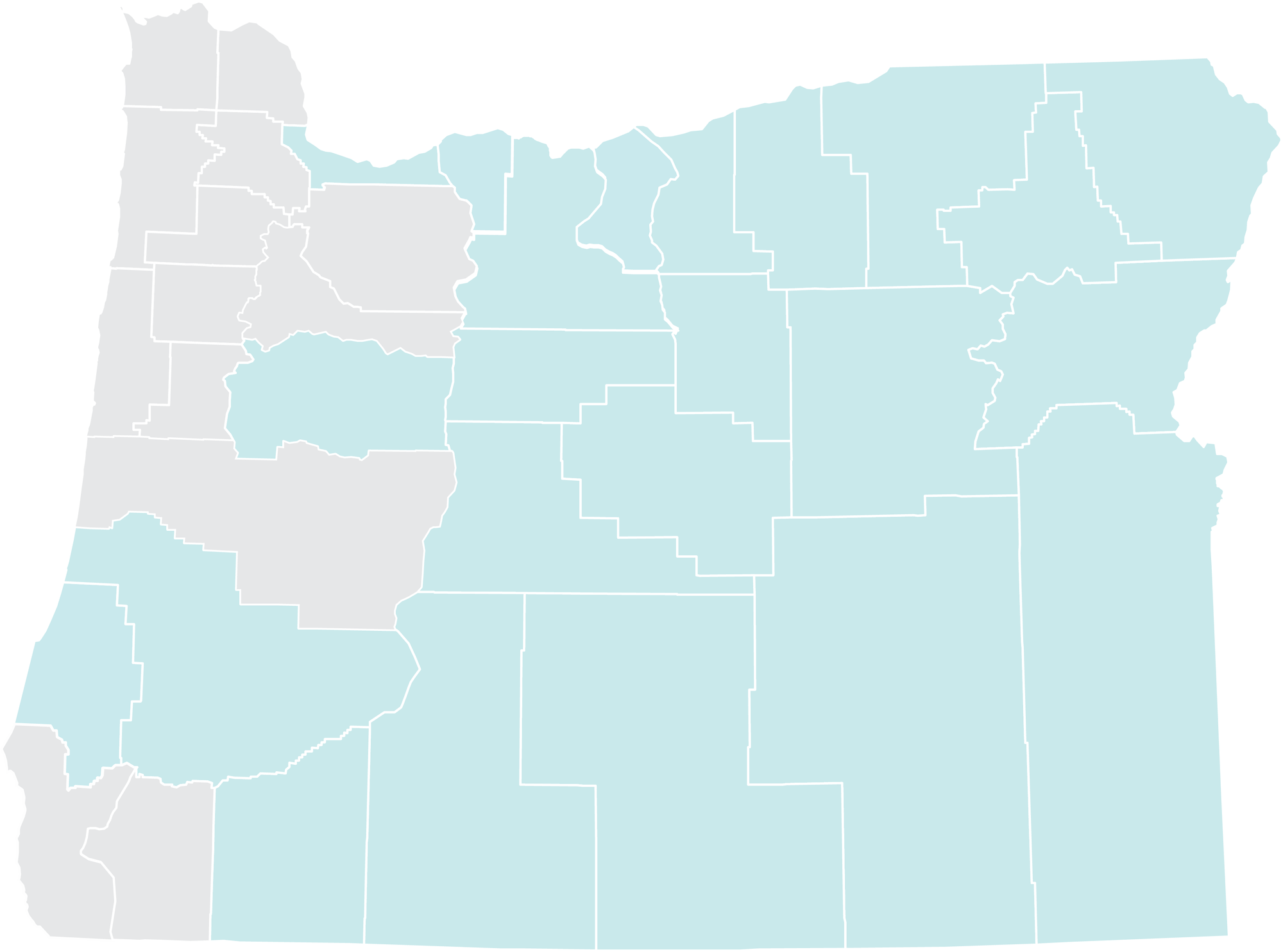 Map showing counties in eastern Oregon where antelope bitterbrush occurs