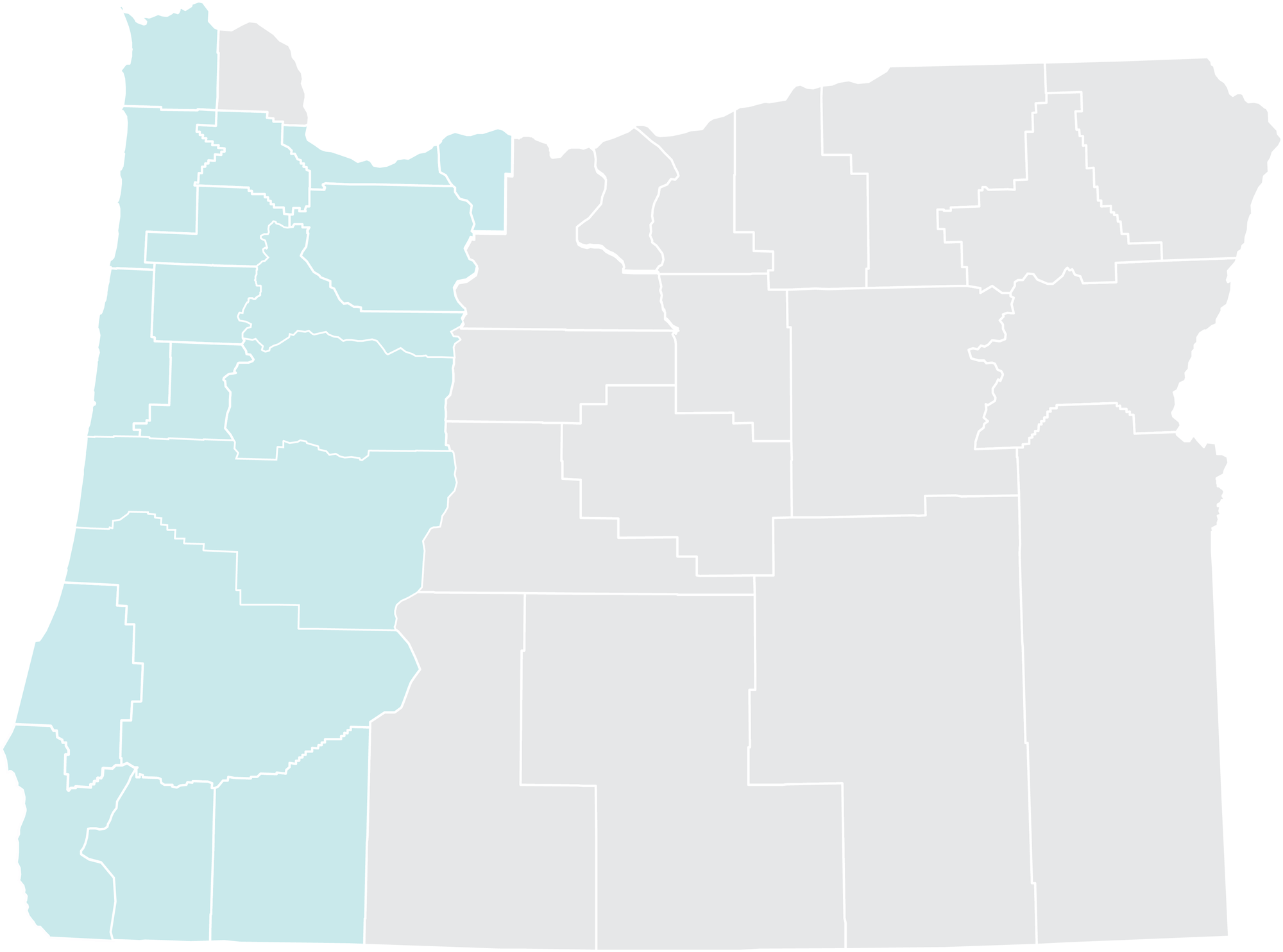 map showing western Oregon counties