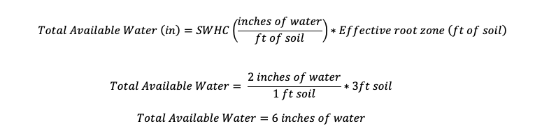 Formula for calculating how much water the soil can hold.