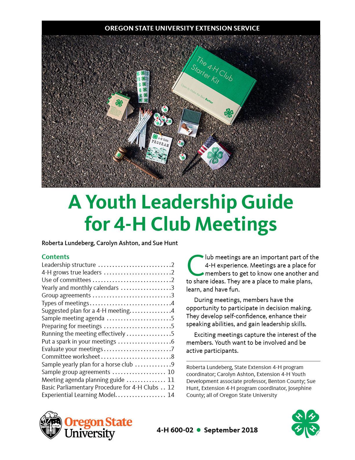 Cover image of "A Youth Leadership Guide for 4-H Club Meetings" publication