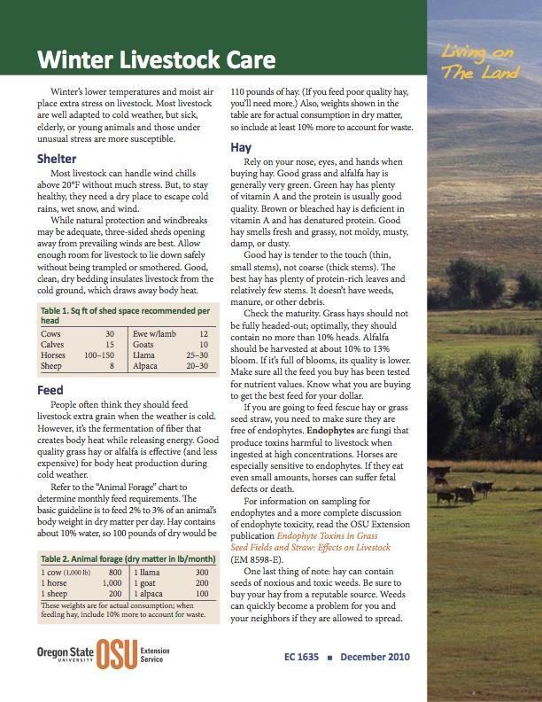 Image of Living on the Land: Winter Livestock Care publication