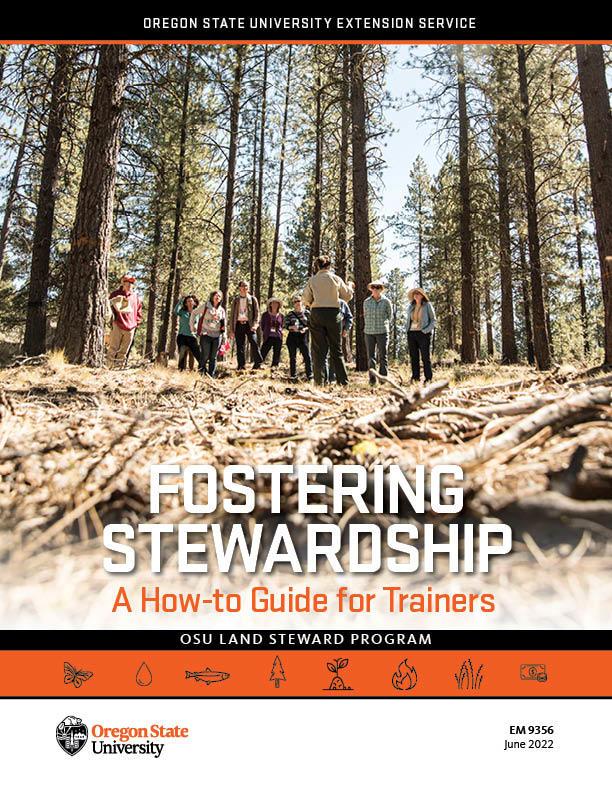 Fostering Stewardship curriculum cover shows speaker in class in woods
