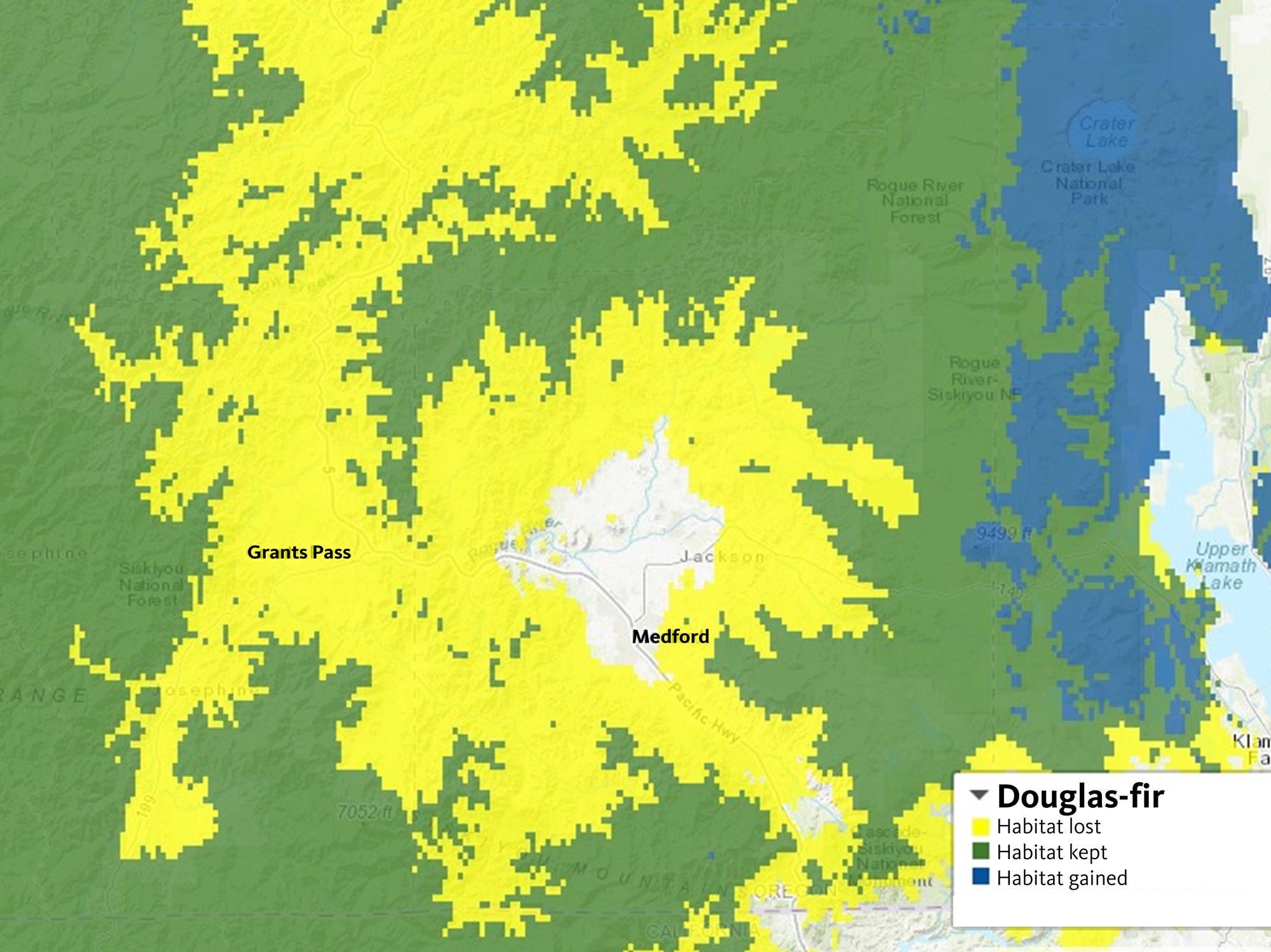 map shows loss of habitat along Rogue River