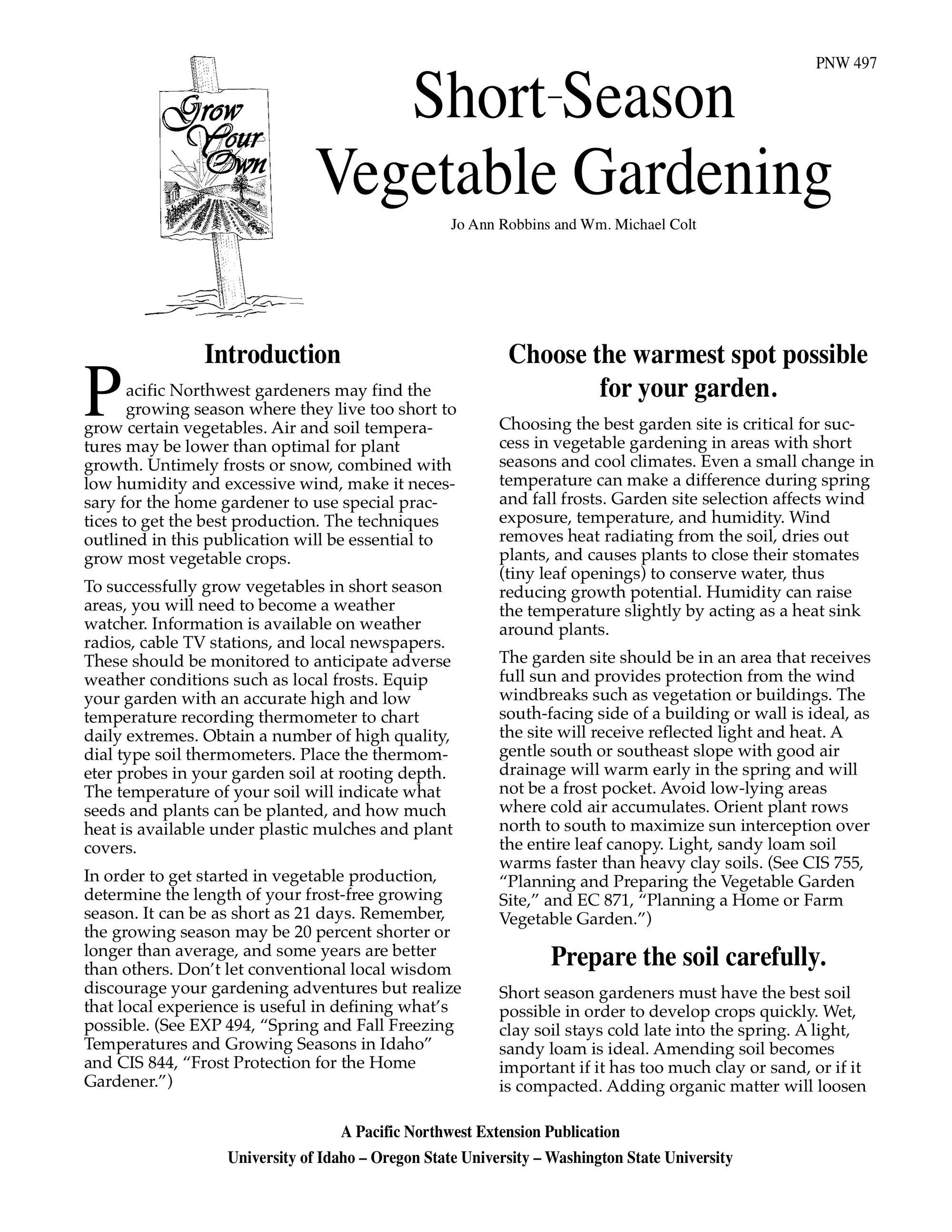 Image of Short-Season Vegetable Gardening publication