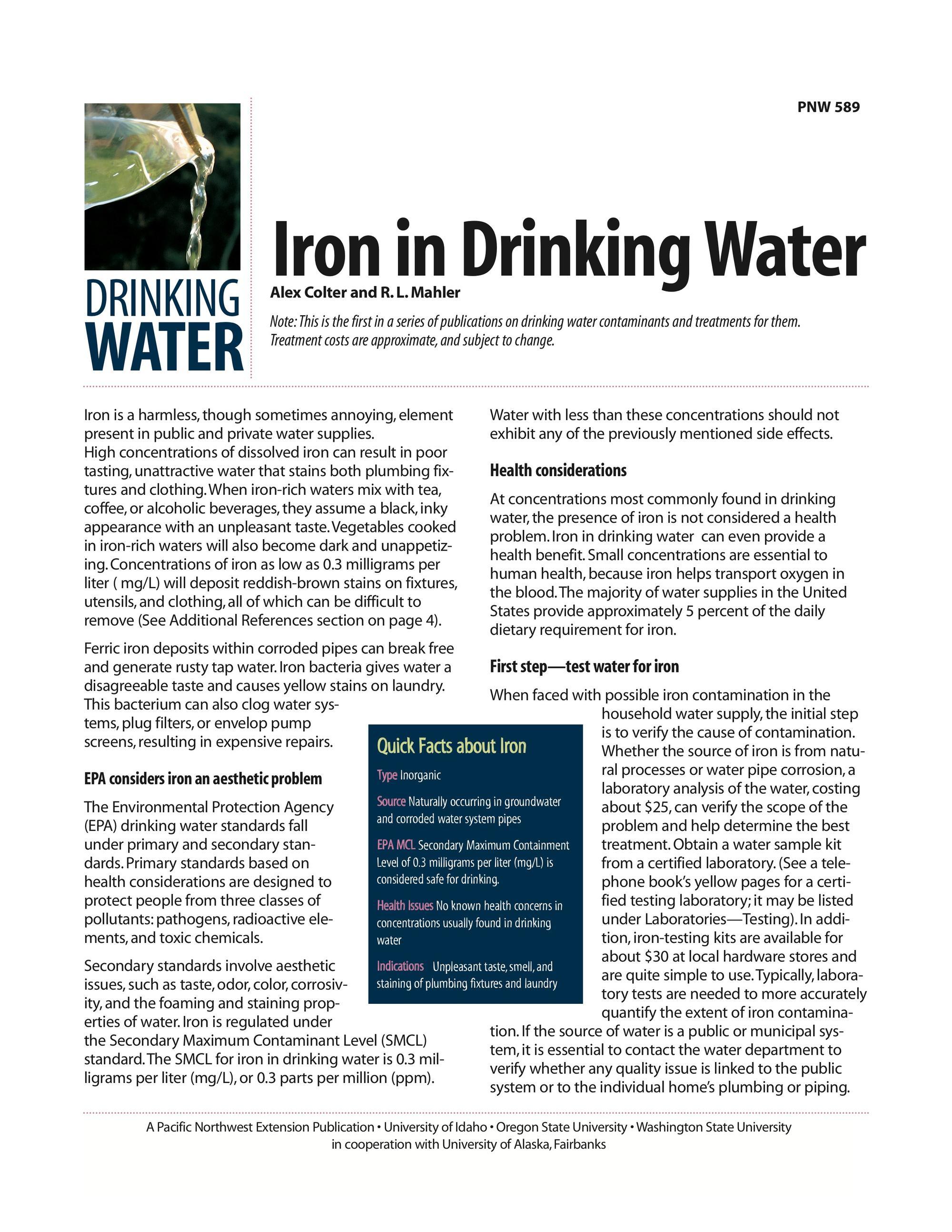 Image of Iron in Drinking Water publication