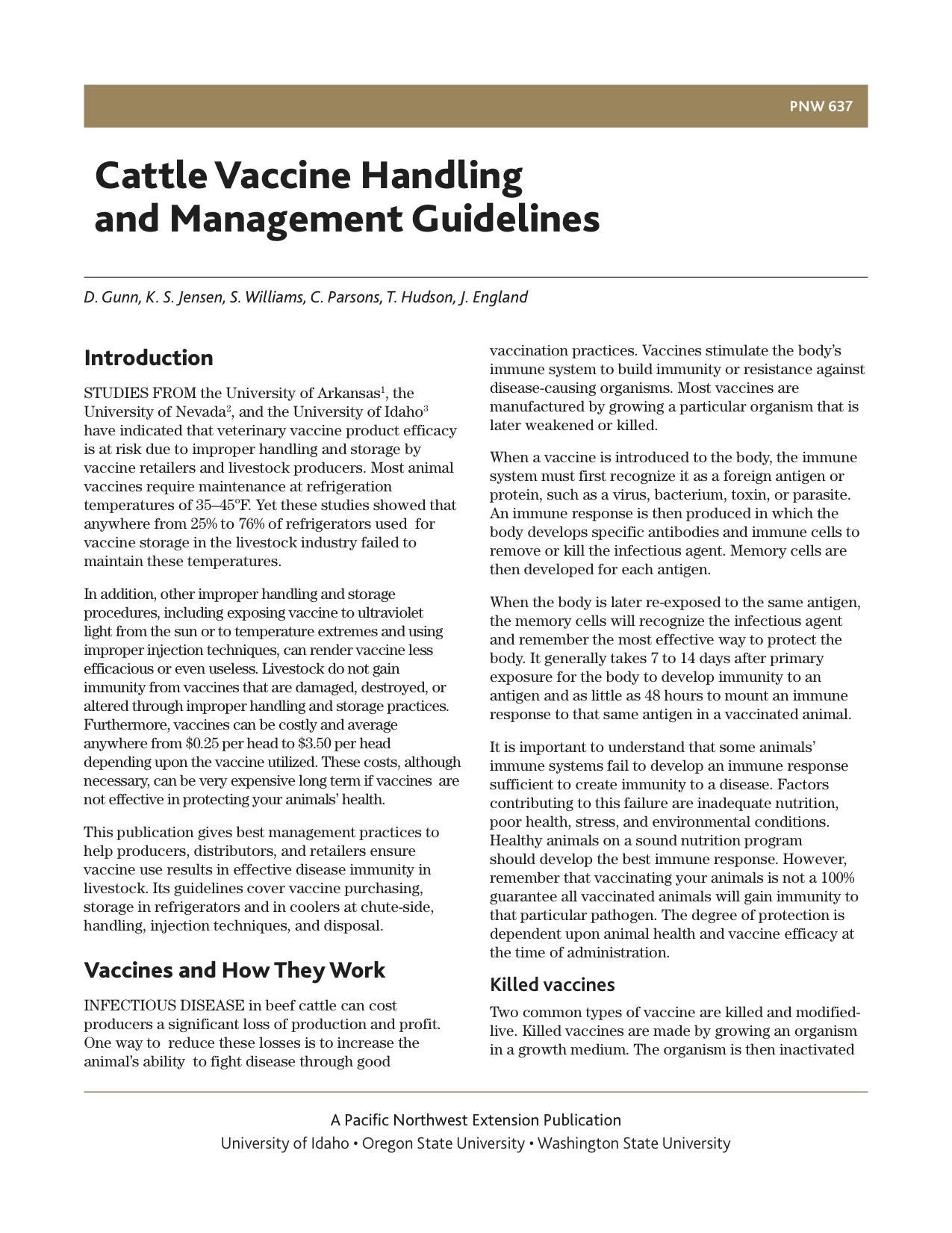 Image of Cattle Vaccine Handling and Management Guidelines publication