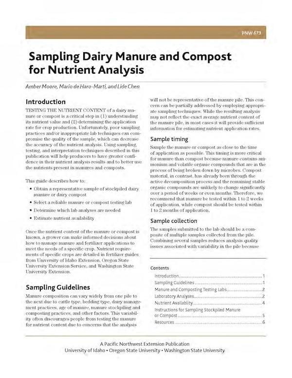 Cover image of "PNW 673 Sampling Dairy Manure and Compost  for Nutrient Analysis"