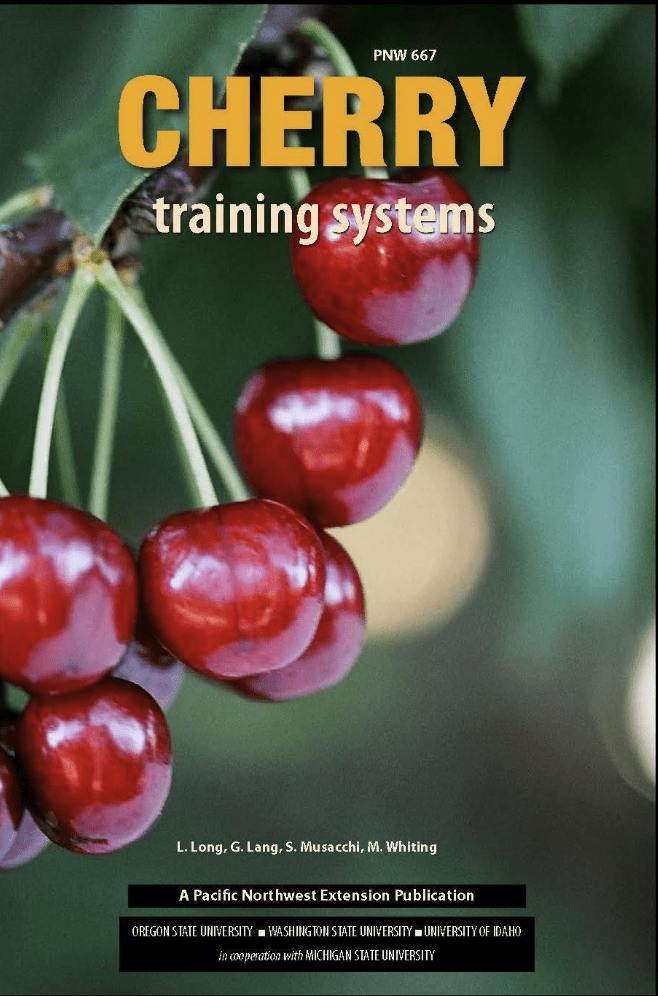 Cherry Training Systems manual cover with close up of red sweet cherries on a branch
