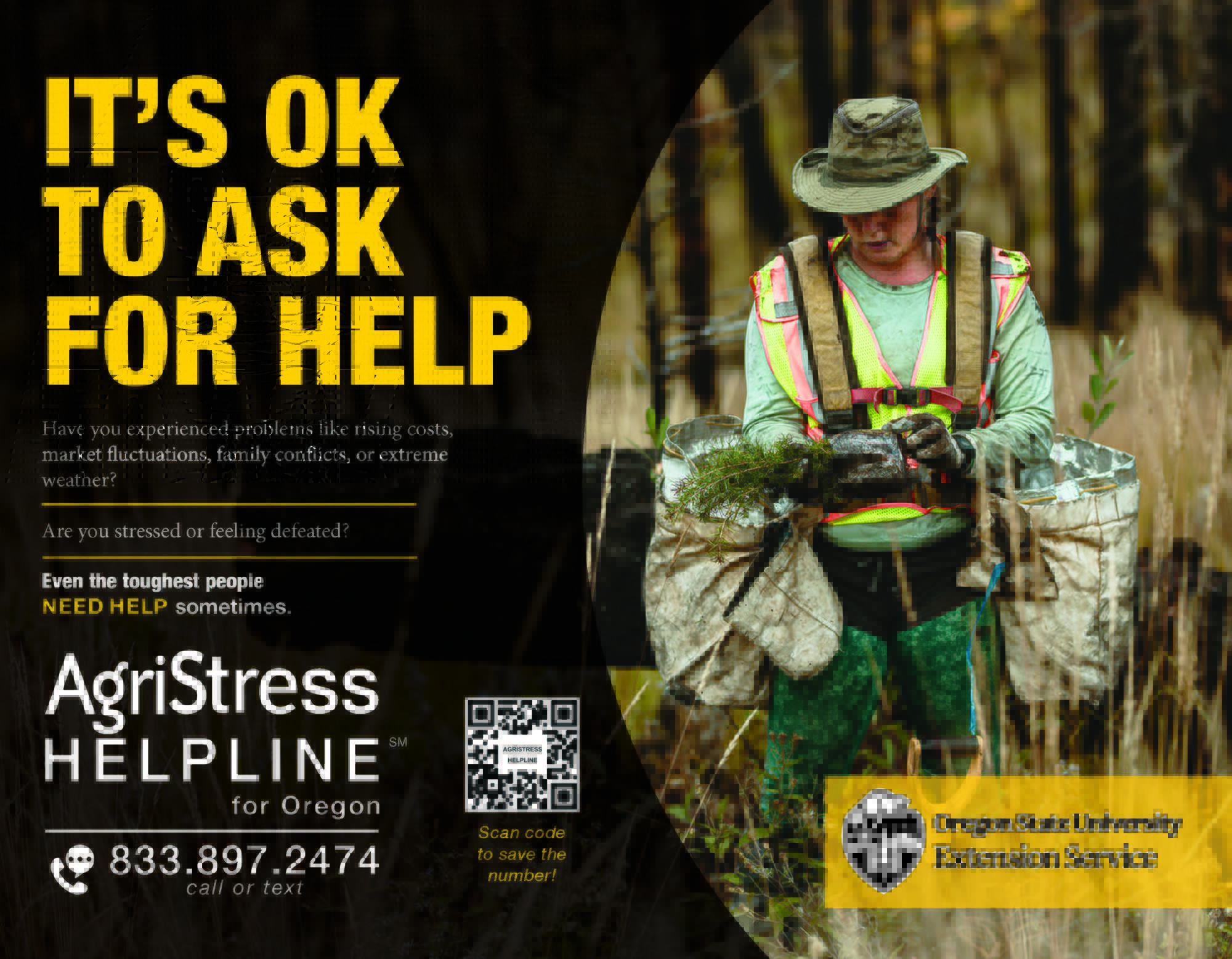 Women Forest worker - AgriStress Helpline 833-897-2474 Poster