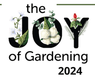 the joy of gardening 2024 with plants and flowers growing in the word JOY