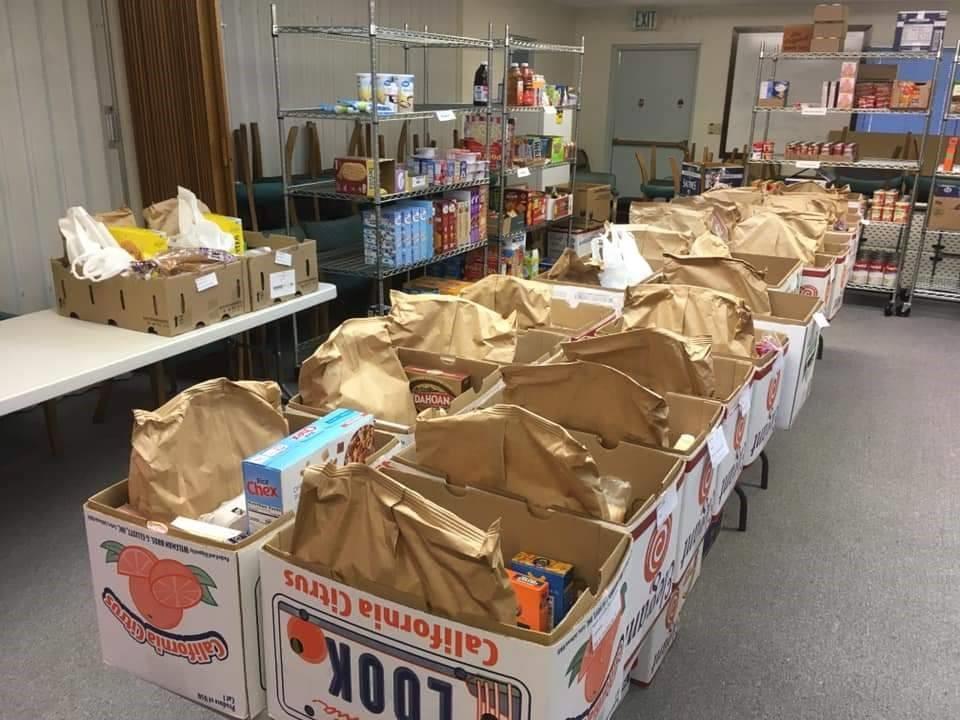 Packed meal boxes at the Boardman Food Pantry. 
