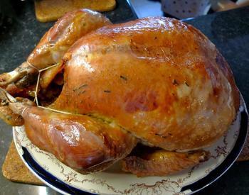 A whole roasted turkey on a platter.