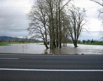 Flooded Willamette River near Highway 34