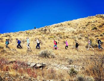 The members of the Lake County 4-H Hiking Club line a trail in the foothills of the Warner Mountains above Lakeview.