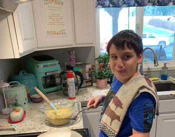 A Dorena School student makes berry pancakes from an OSU Extension Food Hero recipe.