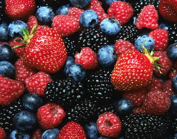 Colorful berries; strawberries, blueberries, blackberries, raspberries