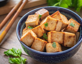A bowl of fried tofu