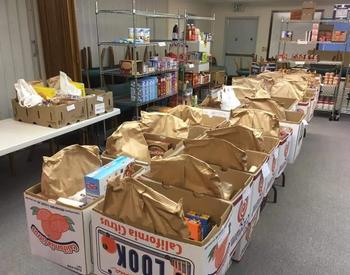 Packed meal boxes at the Boardman Food Pantry. 